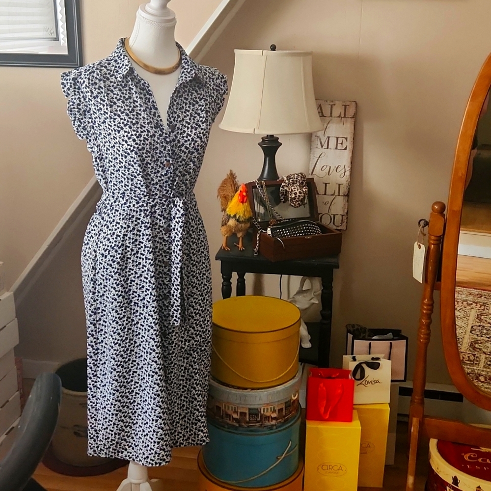 Blue & White Print Dress